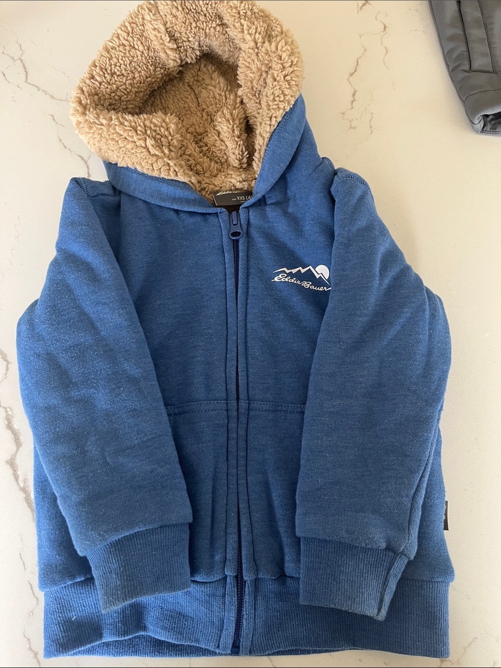 Eddie Bauer Blue Zip-Up Hoodie with Tan Sherpa Hood